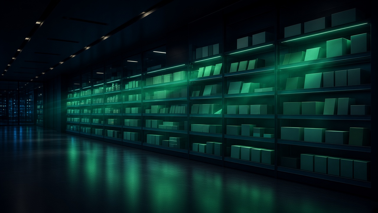 Shelves with gaps, scanned by a green light
