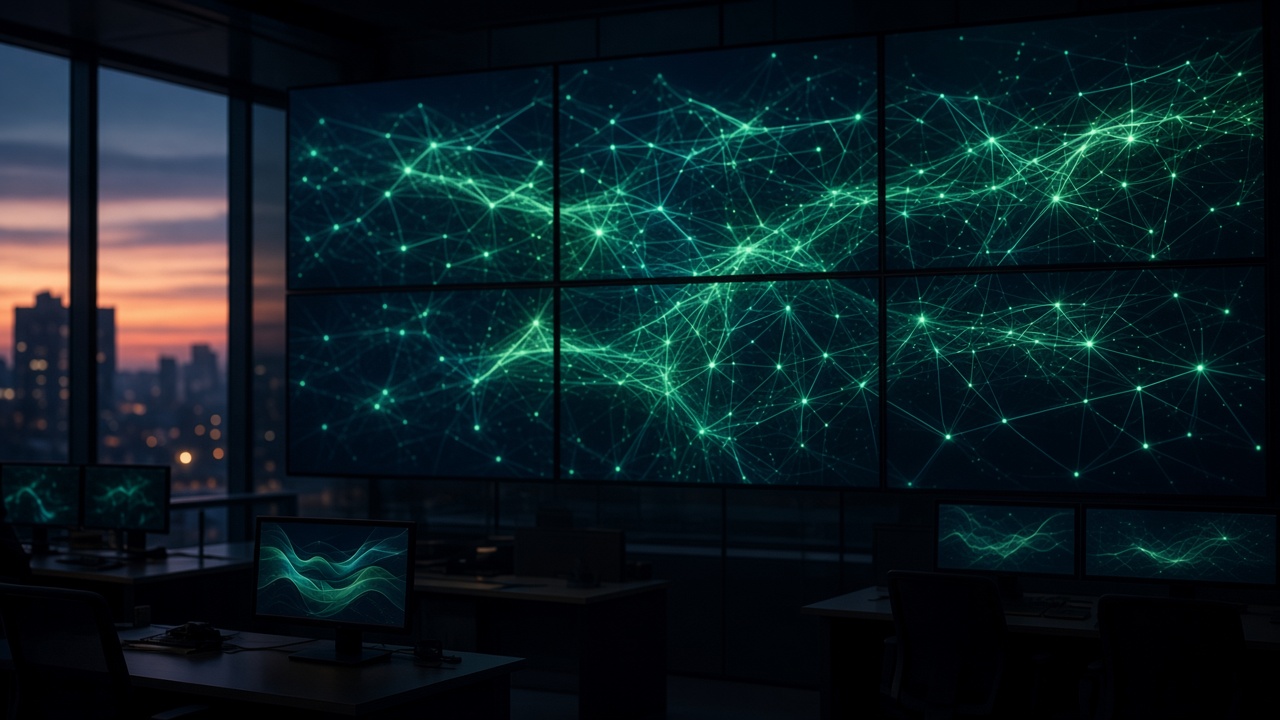 Network operations wall of glowing links