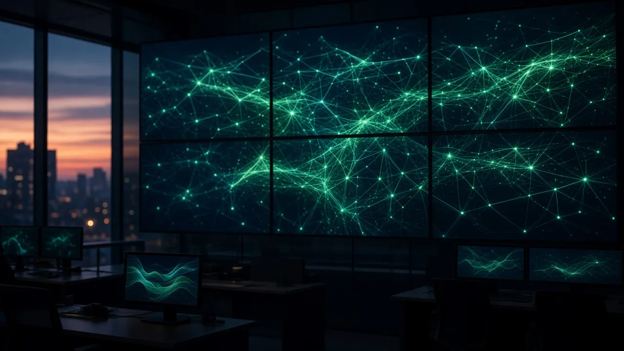 Network operations wall of glowing links