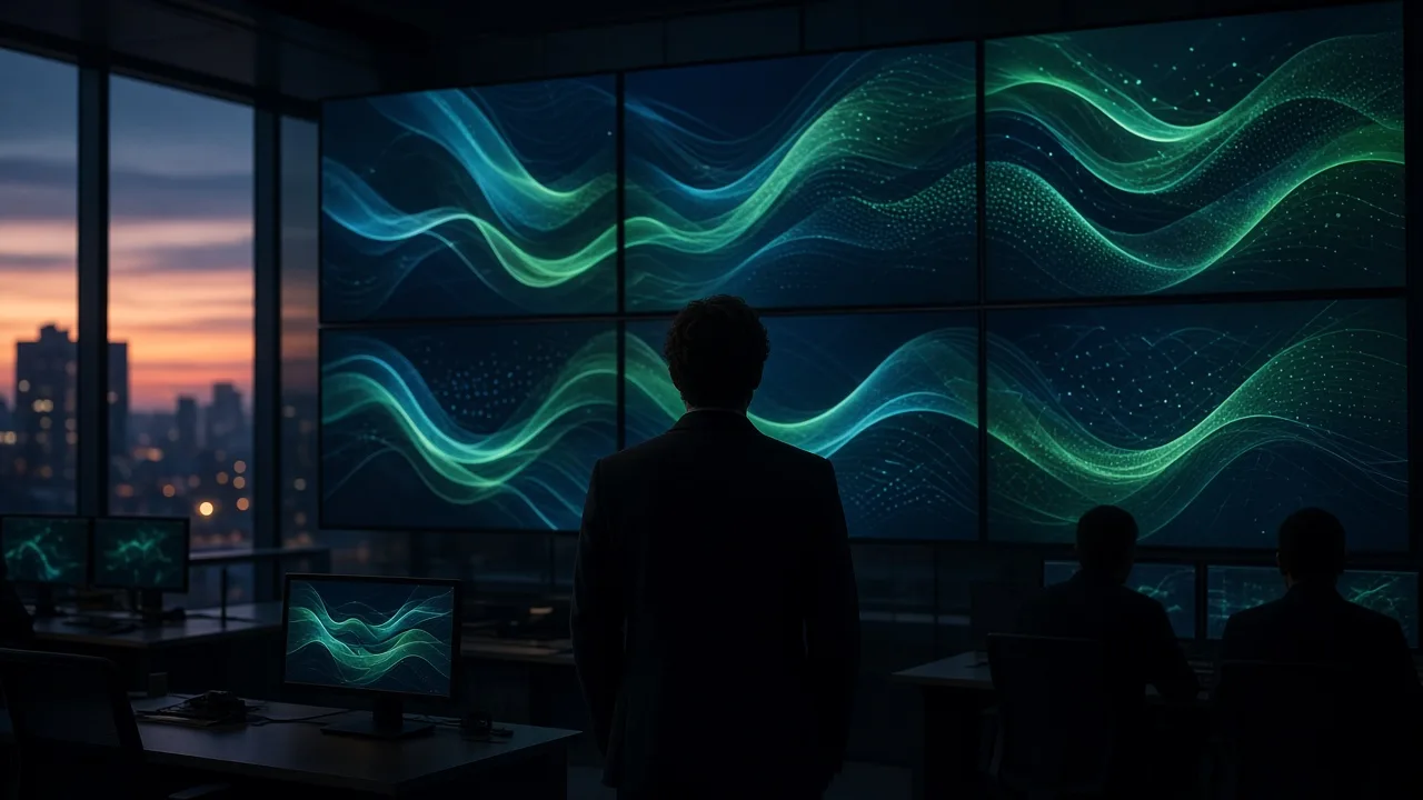 Operations floor facing a wall of coordinated screens