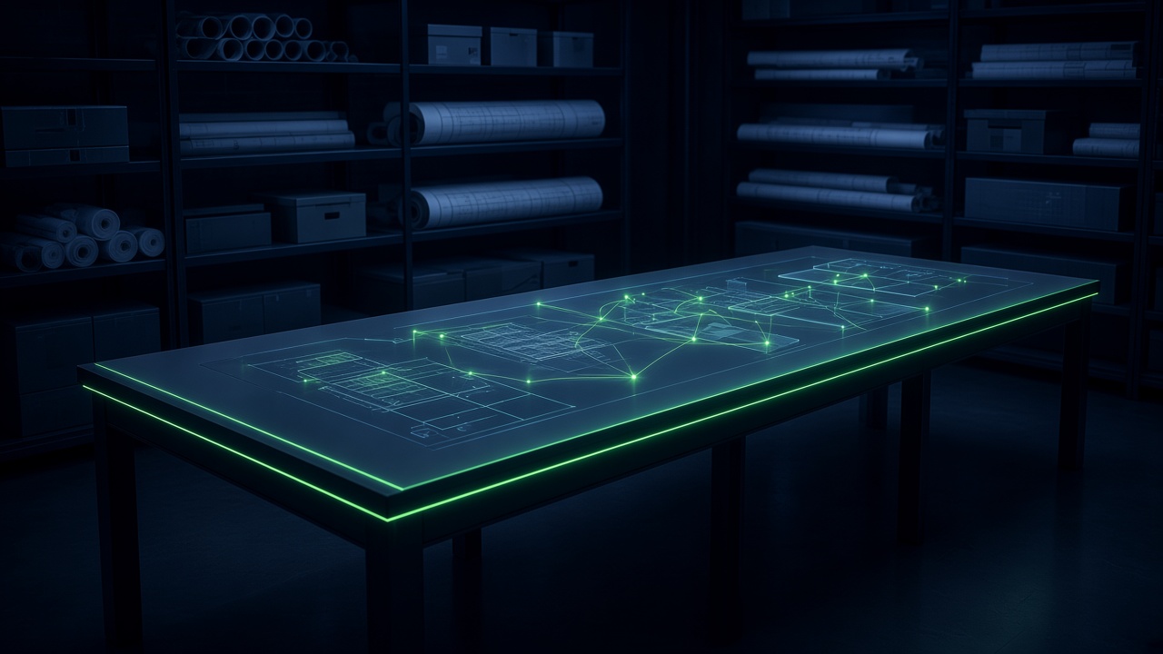 Architecture plans glowing on a light table