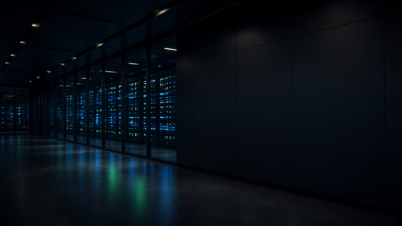Datacenter aisle lined with server racks