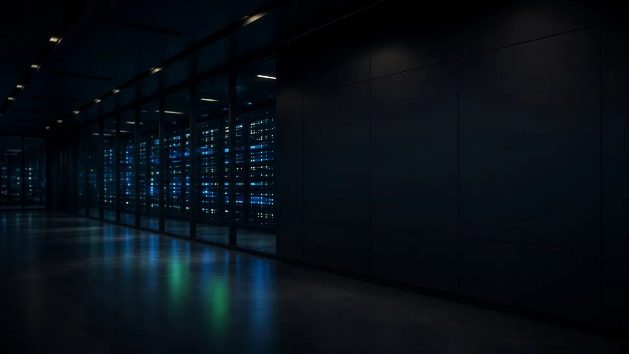 Datacenter aisle lined with server racks