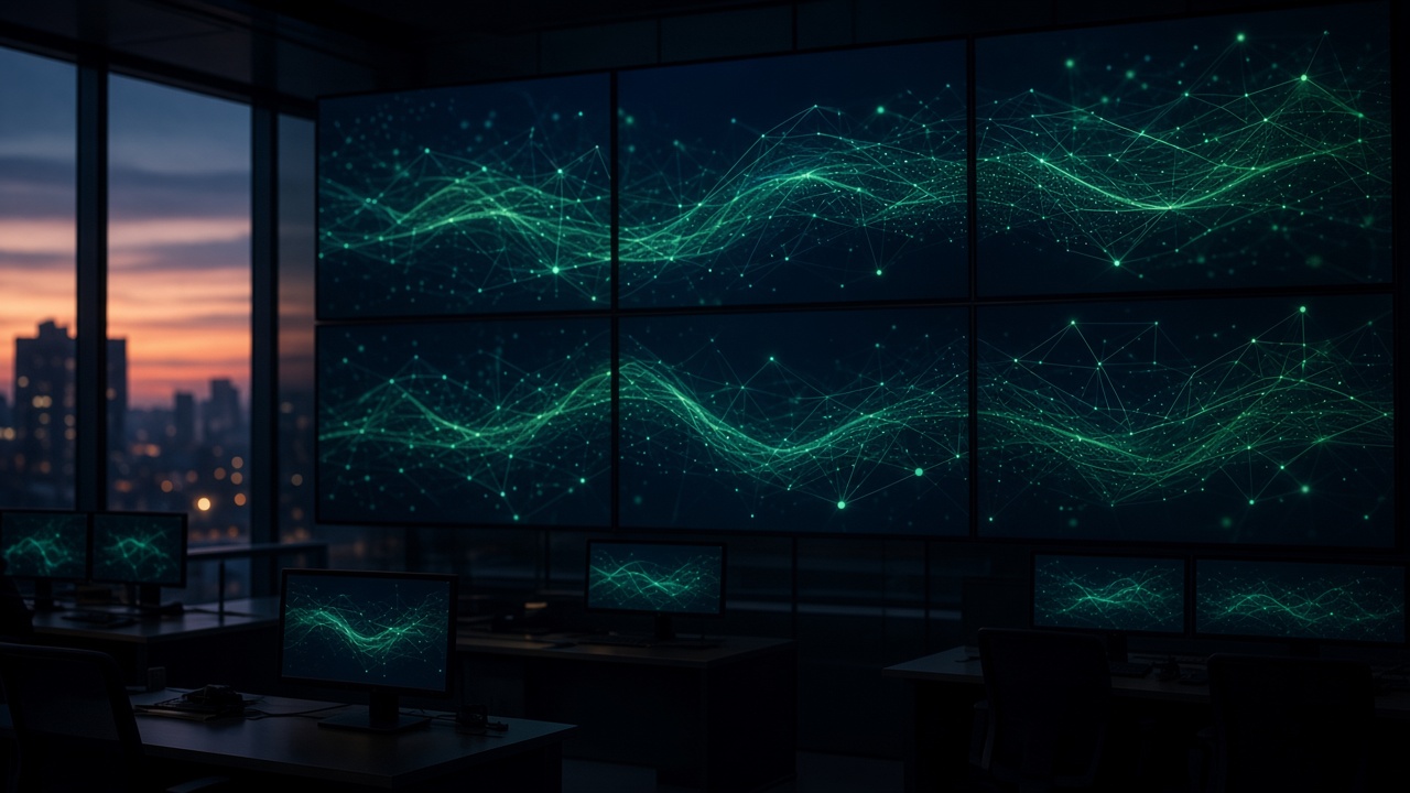 Service desk with abstract operations on screen